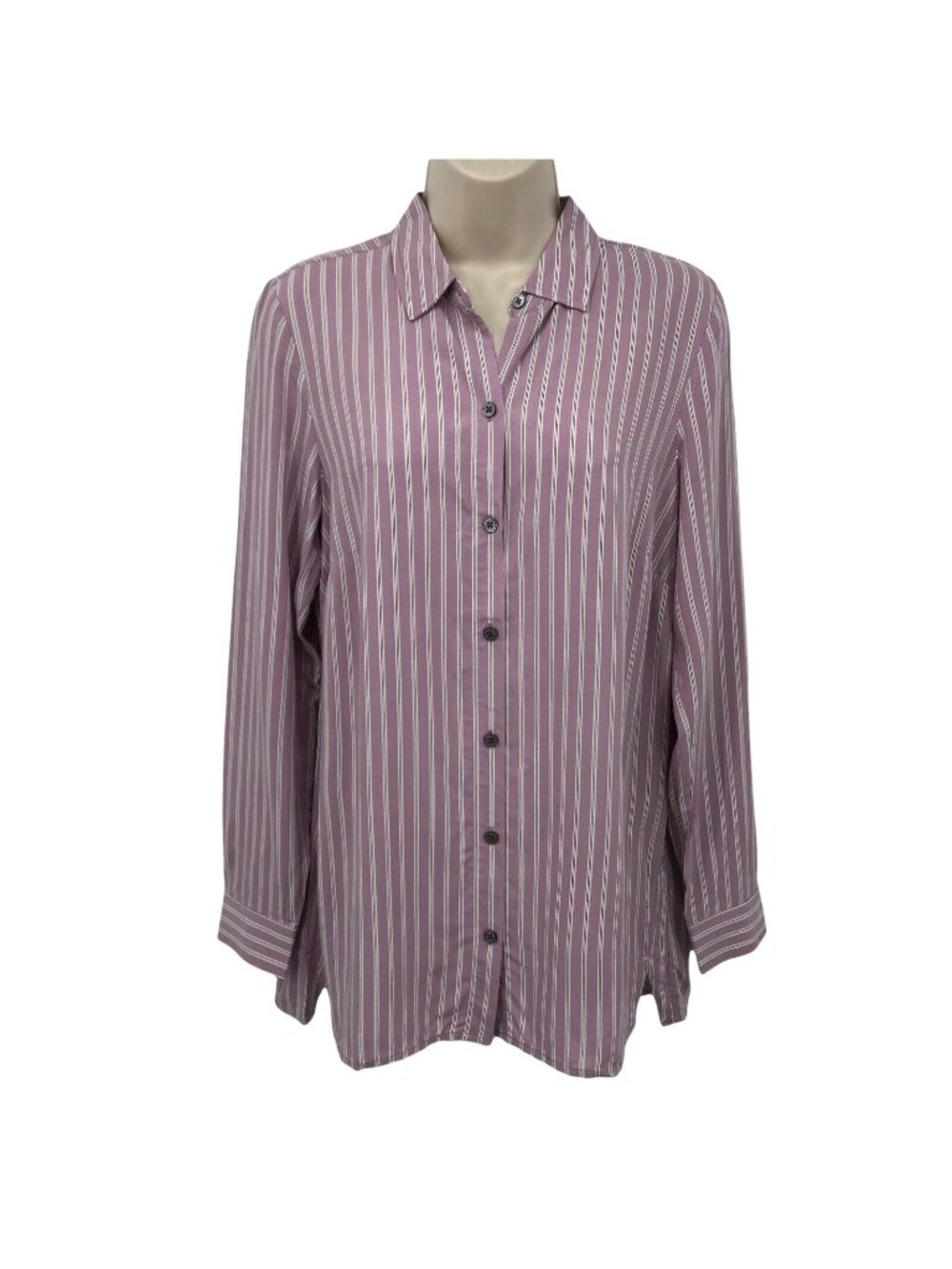 NWT J. Jill Purple & White Striped Button-Up Long Sleeve Shirt XS